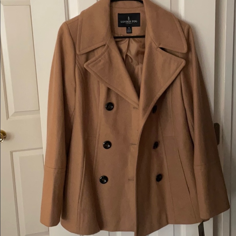 NWT London Fog Gorgeous Wool Blend Pea Coat Camel
